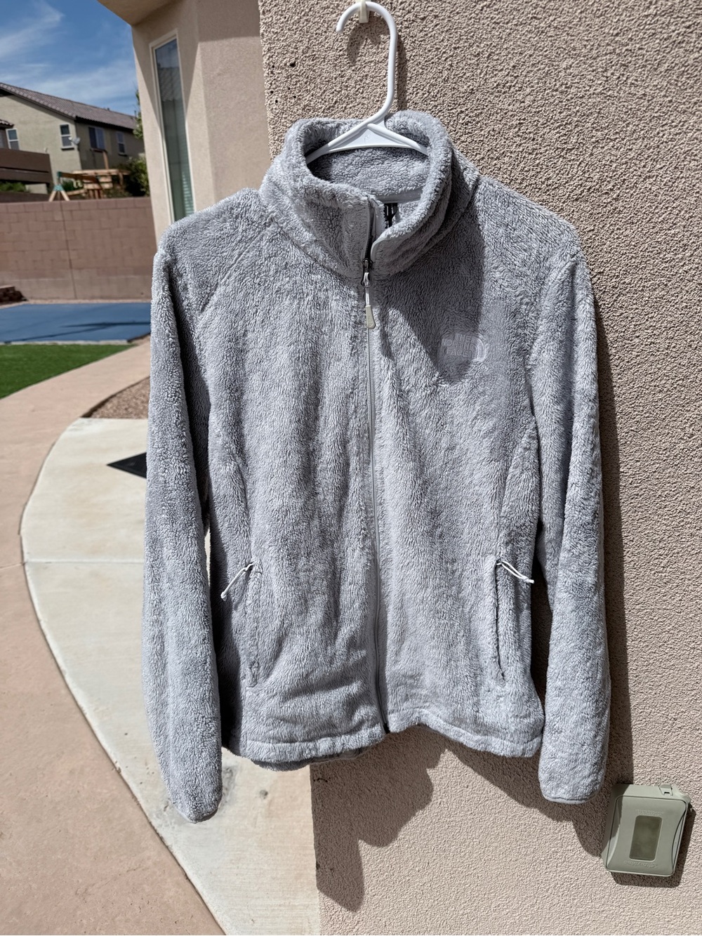 The North Face Light Gray Plush Full-Zip Teddy Jacket
